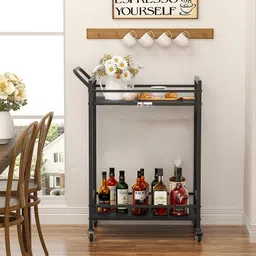 winstar 2-Tier Heavy Duty Metal Rolling Cart with Wheels | Black Bar Trolley Iron Kitchen Trolley image 5