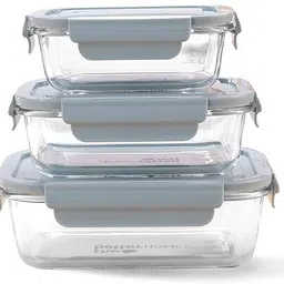 shivanta enterprise Glass Storage Bowl Borosilicate Square Glass Food Storage Containers Microwave and Oven Safe with Air Vent Lids- Set of 3-320ml, 520ml, 800ml image 3