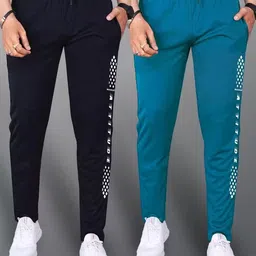 msrealson Pack of 2 Men Printed Light Blue, Black Track Pants image 3