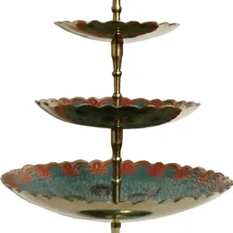 mozo hub Handcrafted Brass 3 Tier Sky Blue Fruit Stand/Cake stand, stand For Serving, Collectible Art,Perfect For Home Decoration And Gifting, 3 Tier Cake Fruit Stand Handle Fitting Stand cake decorating tools Brass Cake Server image 3