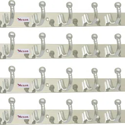 ROUND U Shape 8 Pin Glossy Hooks Stainless Steel Bathroom Cloth Hooks / Hanger / Key Holder / Door Wall Robe Hooks Rail for Hanging Keys, Clothes, Towel Hook Rail Eco Friendly Stainless Steel Steel Steel Dress Pack of 4 Hangers For Dress-image-20