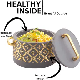 nabhya Premium Insulated Hot Pot Casserole with Golden Handles & Decorative Pattern Serve Casserole image 5