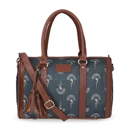 THE CLOWNFISH Percy Grey Printed Structured Handheld Bag with Tasselled image 4
