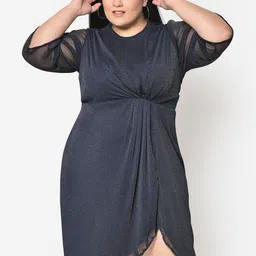 wild U Women Plus Size Navy Blue Net A-Line Dress image 1