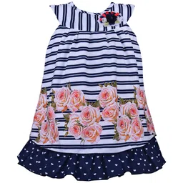 Wish Karo Girls Navy Blue & White Striped A-Line Dress-picture-32