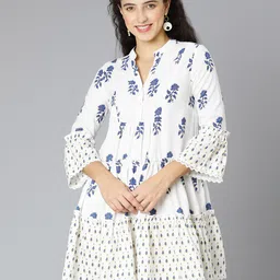 Oxolloxo White & Blue Floral Crepe A-Line Dress-image-35