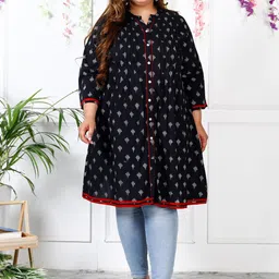 KALINI Plus Size Floral Printed Mandarin Collar Cotton A-Line Dress image 1