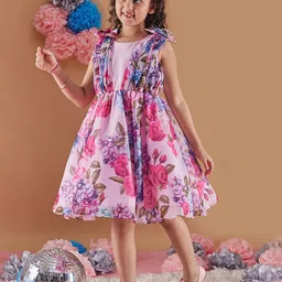 pspeaches Girls Floral Print Round Neck Sleeveless A-Line Dress-picture-17