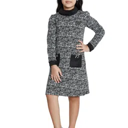 Peppermint Girls Abstract Printed High Neck Applique A-Line Dress image 1