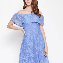 AKIMIA Mauve Off-Shoulder Lace A-Line Dress-picture-22