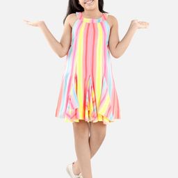 StyleStone Multicoloured Striped Crepe A-Line Dress-picture-44