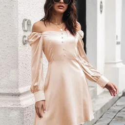 StyleCast Cream-Coloured Solid A-Line Dress-picture-41