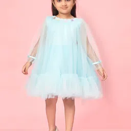 Muhuratam Girls Embellished Puff Sleeves Ruffled Fit & Flare Dress-picture-19