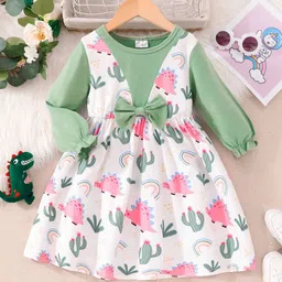 StyleCast Girls Green Conversational Printed A-Line Dress-picture-26