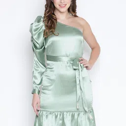 DRAAX Fashions One Shoulder Ouff Sleeves A-Line Dress image 1