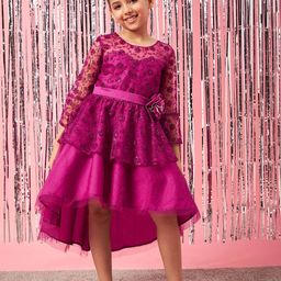 pspeaches Girls Floral Embroidered Lace High-Low Fit & Flare Party Dress-picture-38