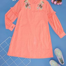 YU by Pantaloons Girls Round Neck Puff Sleeves Cotton A-Line Dress-picture-15
