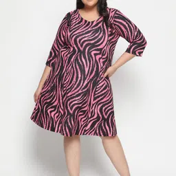 Amydus Women Plus Size Pink Animal Printed A-Line Dress image 1