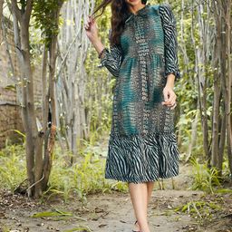 Athena Green Animal Tie-Up Neck Dress-picture-40