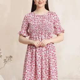BAESD Floral Printed Smocked Fit and Flare Dress-image-1