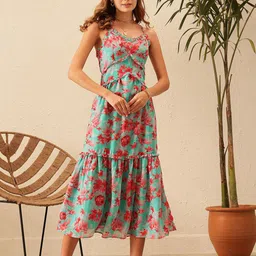 STREET 9 Floral Print Georgette A-Line Dress-picture-38