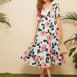 Stylecast X Slyck Floral Printed V-Neck A-Line Midi Dress-picture-0
