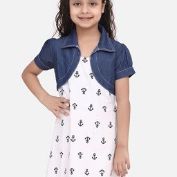 StyleStone Blue & White Nautical Printed Denim A-Line Dress-picture-14