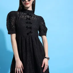 Tokyo Talkies Self Design Pleated Fit & Flare Dress-image-54