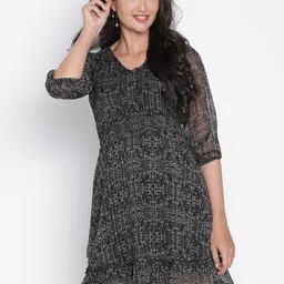 DRAAX Fashions Print Fit & Flare Dress-image-0