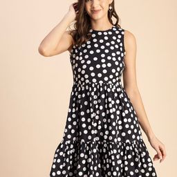 Moomaya Polka Dot Print Fit & Flare Cotton Dress-picture-35