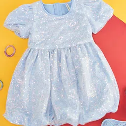 Pantaloons Junior Girls Embellished Sequined Puff Sleeve Bling & Sparkly Balloon Dress-picture-39
