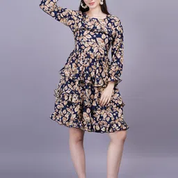 HIGHLIGHT FASHION EXPORT Floral Print Cuffed Sleeves Fit & Flare Dress-picture-28