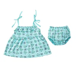 Dear Little Girls Conversational Printed Spaghetti Fit & Flare Pure Cotton Dress & Bloomer-picture-38