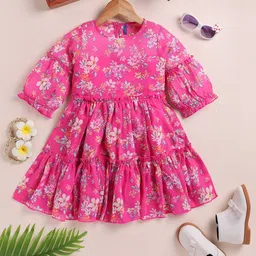 YK Girls Floral Printed Fit & Flare Dress-image-63