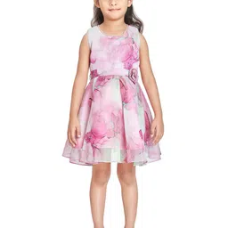 Peppermint Girls Floral Printed Sequined Fit & Flare Dress With Belt-picture-33