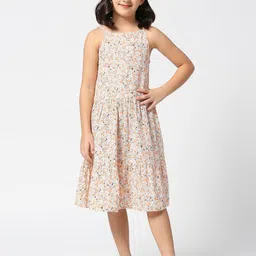 Pepe Jeans Girls Floral Printed Shoulder Straps Gathered Fit & Flare Dress-image-8