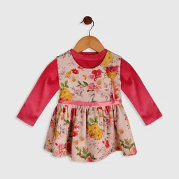 BAESD Pink Floral Printed Round Neck Satin Fit & Flare Dress-picture-57