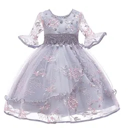 StyleCast Girls Grey Floral Embroidered Bell Sleeve Fit & Flare Maxi Dress-picture-12