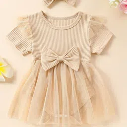 StyleCast Girls Cream Round Neck Short Sleeves Cotton Fit & Flare Dress-picture-11