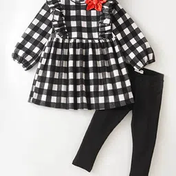 CrayonFlakes Girls Polar Fleece Checked Round Neck Top With Leggings-picture-17