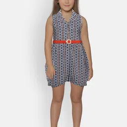Peppermint Girls Navy Blue Printed Fit and Flare Dress-image-5
