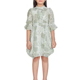Peppermint Girls Abstract Printed Mock Neck Bell Sleeves Fit & Flare Dress-image-83