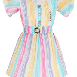 Wish Karo Girls Striped Flared Sleeves Smocked Georgette Fit & Flare Dress-picture-14