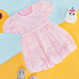 Pantaloons Junior Girls Embellished Puff Sleeve Cotton Fit & Flare Dress-picture-21