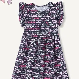 FUNKRAFTS Girls Typographic Printed Half Flutter Sleeve Fit & Flare Dress-picture-21