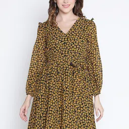 DRAAX Fashions Floral Print Puff Sleeve Fit & Flare Dress-image-41