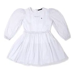 Allen Solly Junior Girls Self Design Puff Sleeves Cotton Fit & Flare Dress-picture-28