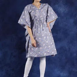 Exotic India Floral Print Batwing Sleeve Kaftan Dress-image-93