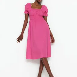 Trendyol Puff Sleeve Fit & Flare Dress-picture-19