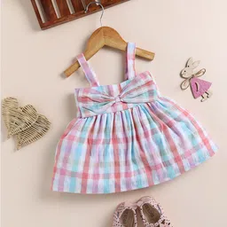 Moms Love Infants Checked Shoulder Strap Cotton Fit & Flare Dress image 1